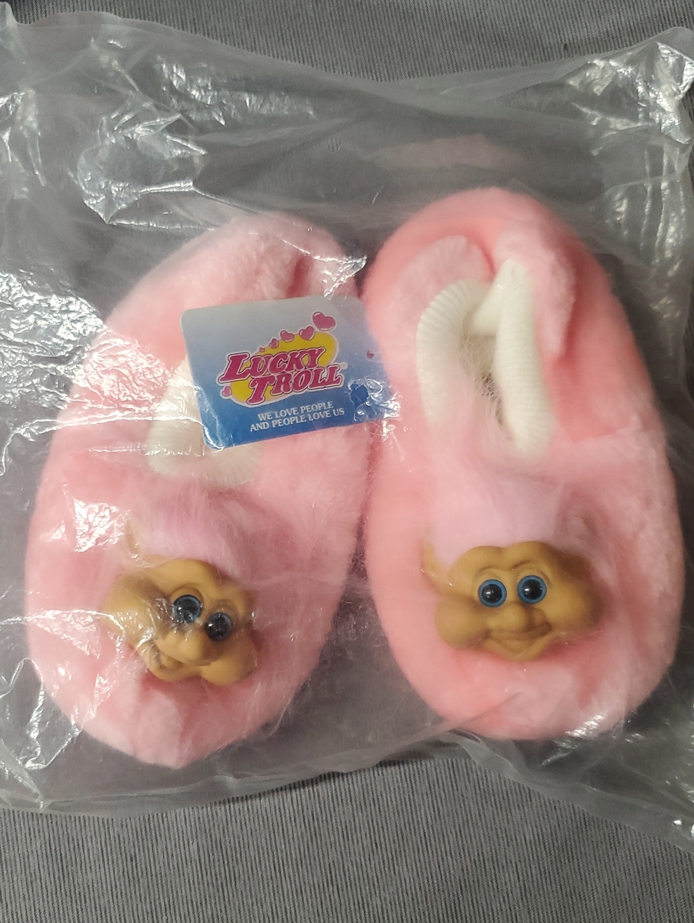 Vintage 1990s Lucky Troll Kids Pink Slippers NWT Size 13-1